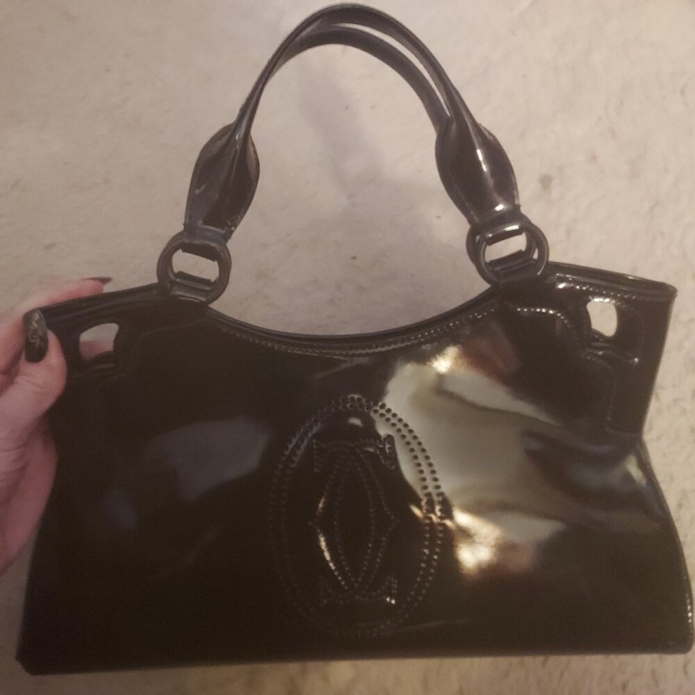 CARTIER MARCELLO HANDBAG BK PATENT SATCHEL TOTE BAG